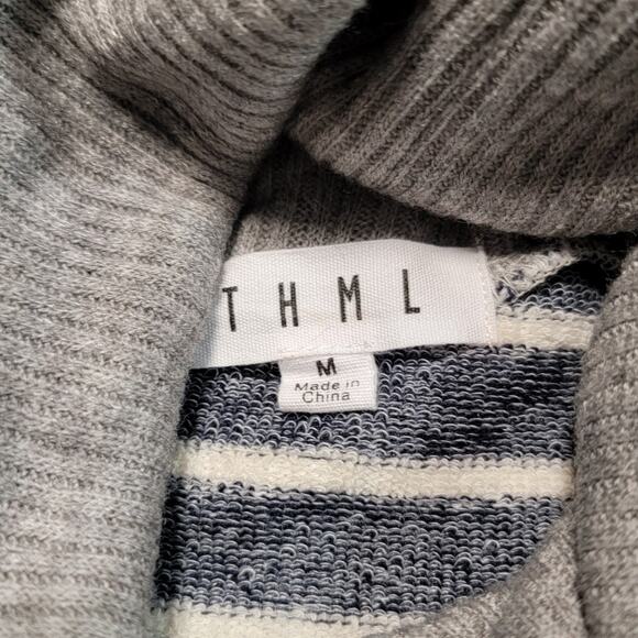 THML Anthropologie Size Medium Oversized Handkerchief Striped Pullover Cowl Neck - Picture 7 of 10